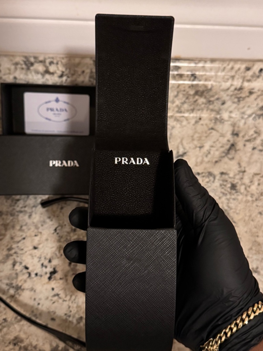Prada Black Shield Sunglass with White Logo - Picture 5 of 6